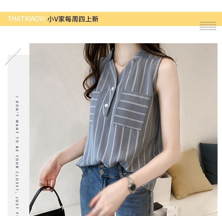Sancus - Mouwloze gestreepte blouse