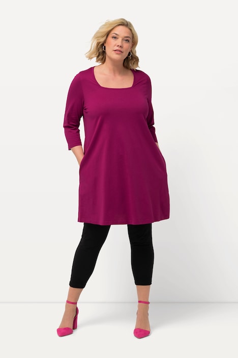Longshirt, A-Linie, Carree-Ausschnitt, 3/4-Arm