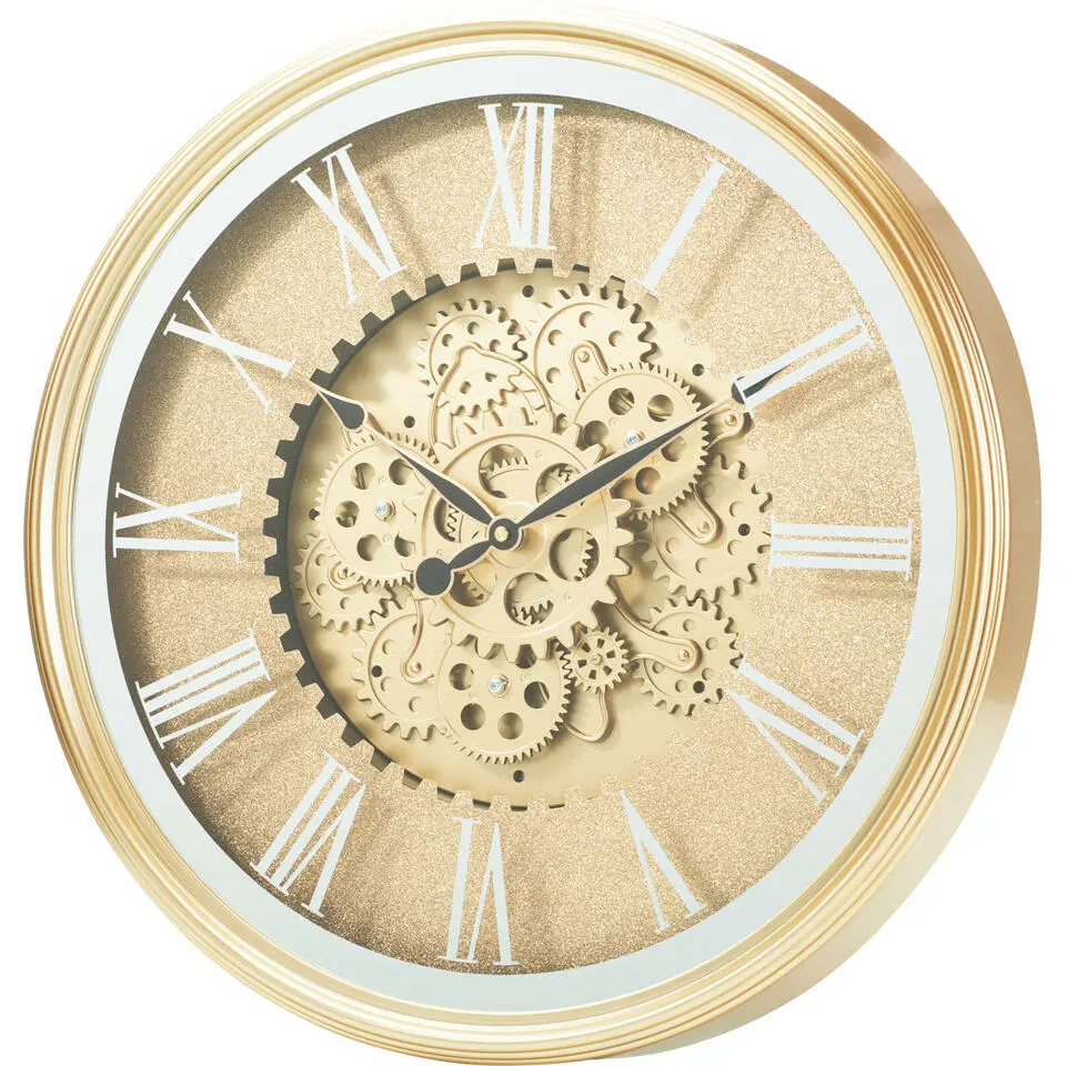 Home & Styling Wandklok/muur klok Lausanne - Dia 50 cm - goud