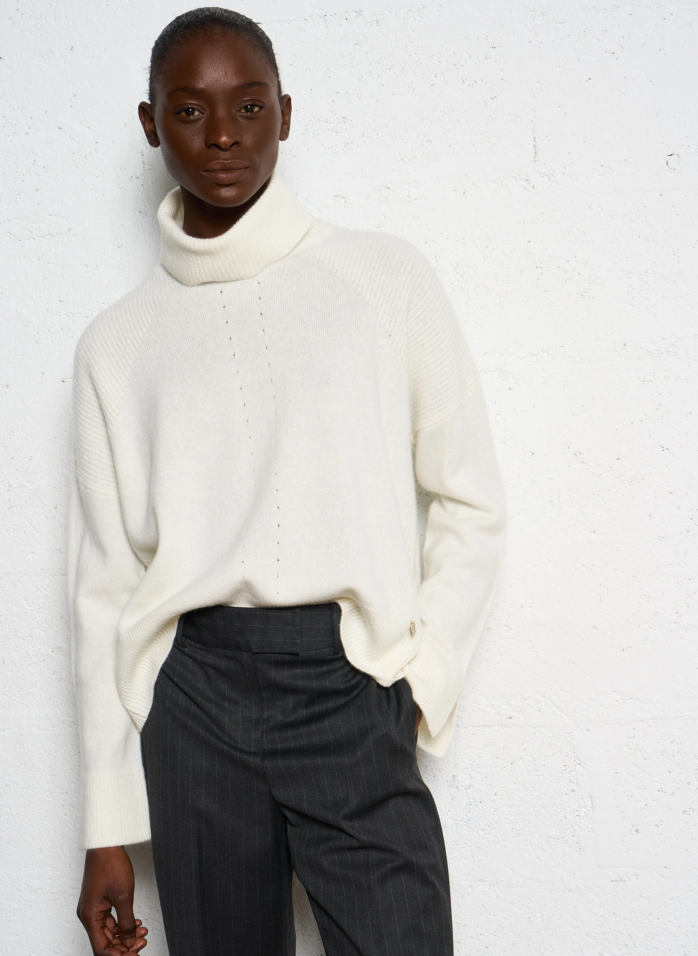 Pull oversize col roulé en laine | Blanc