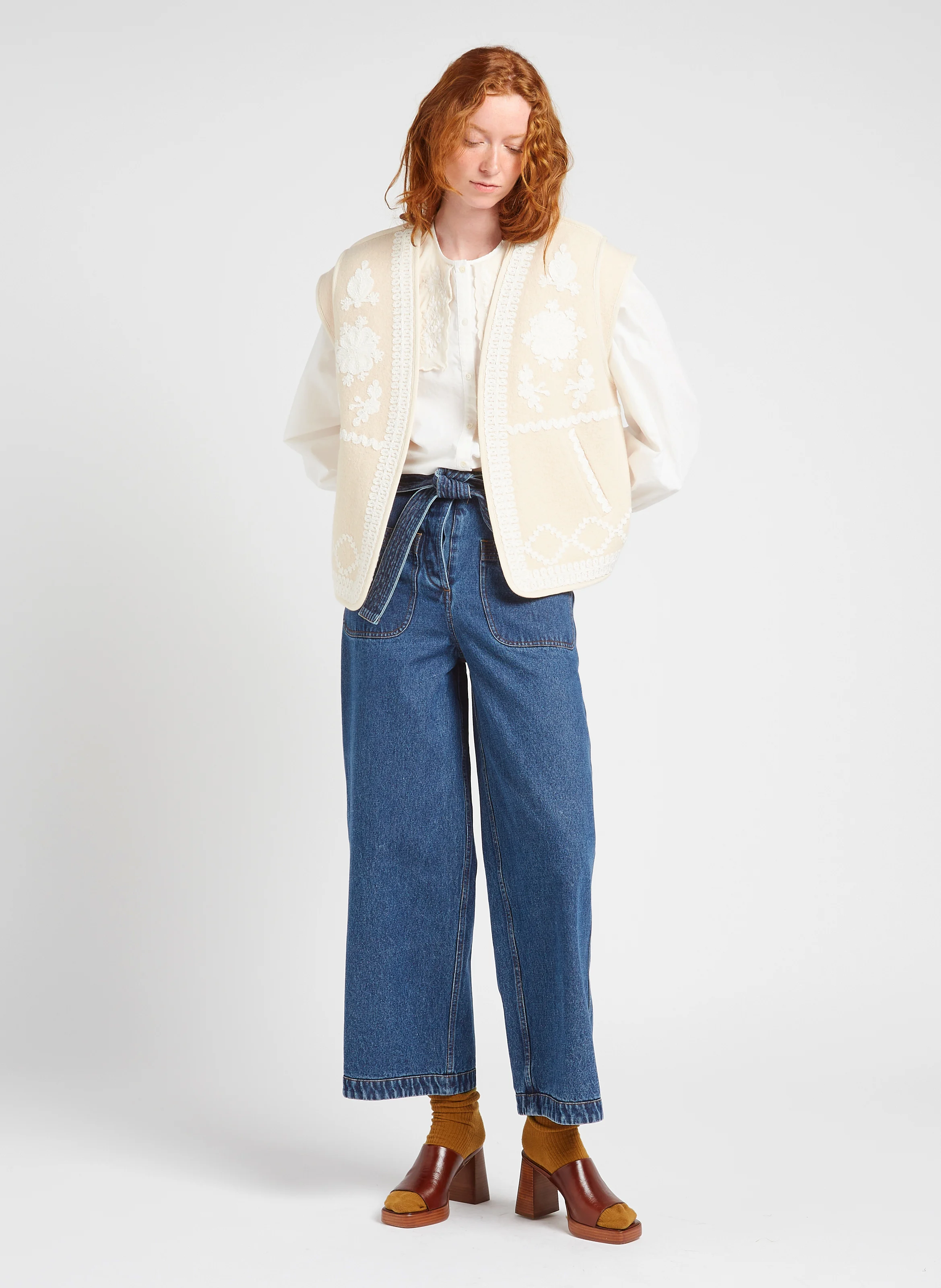 ANDREW - Veste brodée en laine | Beige