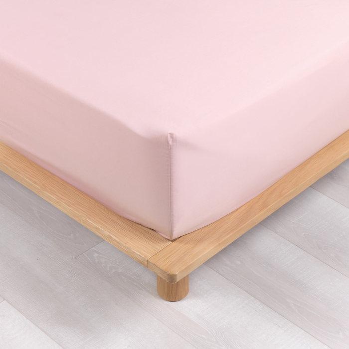 DRAP HOUSSE 2 PERSONNES 180X200 CM PERCALE UNI ROSE