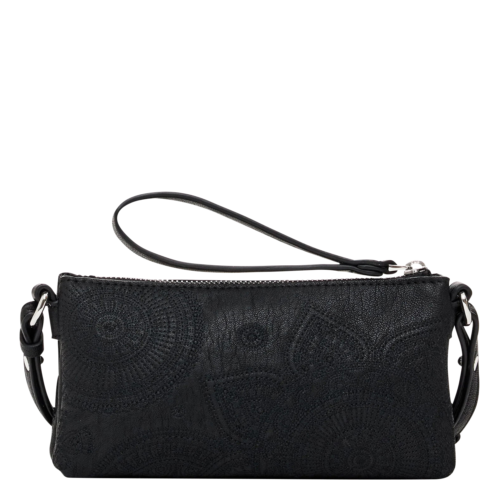 Sac bandoulière brodé effet cuir | Noir