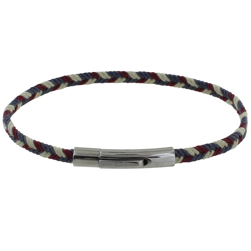 Bracelet Homme Tresse en Coton Bleu Blanc Rouge - taille 19 cm