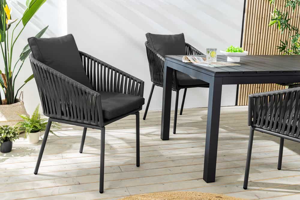 Moderner Stuhl ROPE anthrazit Metall Gartensessel inkl. Kissen In- und Outdoor