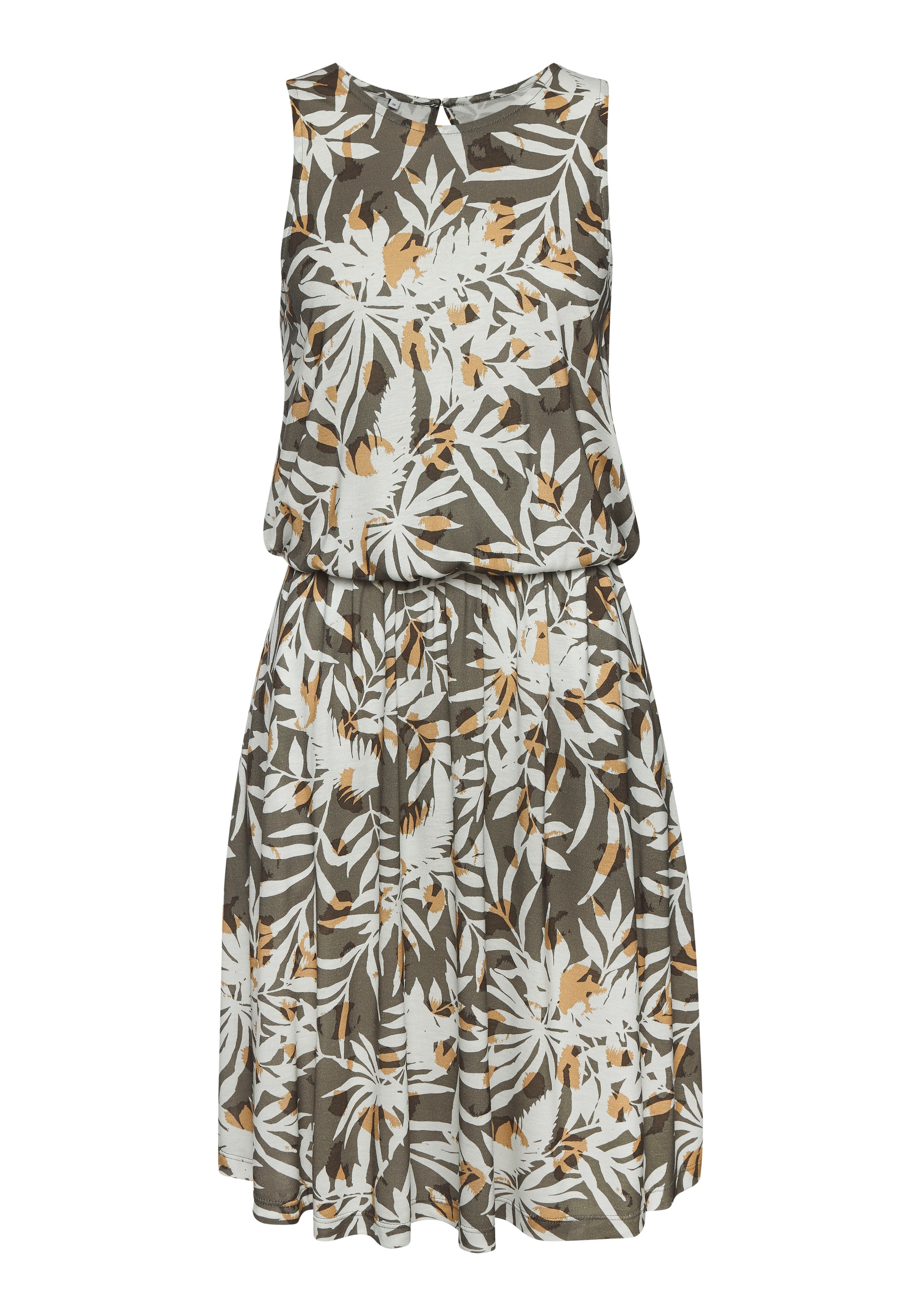 Vivance Jerseykleid Seitennahttaschen mit Blätterdruck, kurzes Sommerkleid, Strandkleid