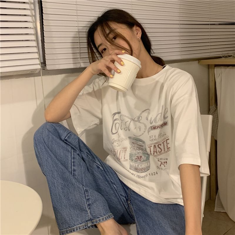 Iduna - Vintage-stijl print T-shirt met korte mouwen