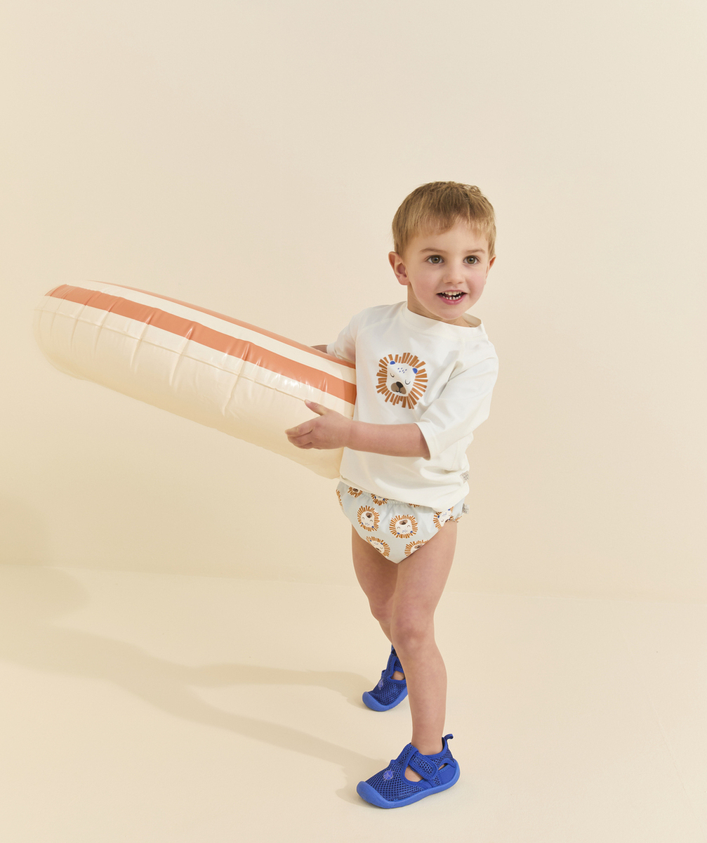 LASSIGT-SHIRT MANCHES COURTES MIXTE ANTI-UV ÉCRU MOTIF LION