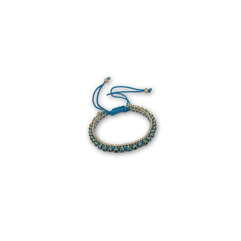 Bracelet Bleu, Cristal et Acier Or