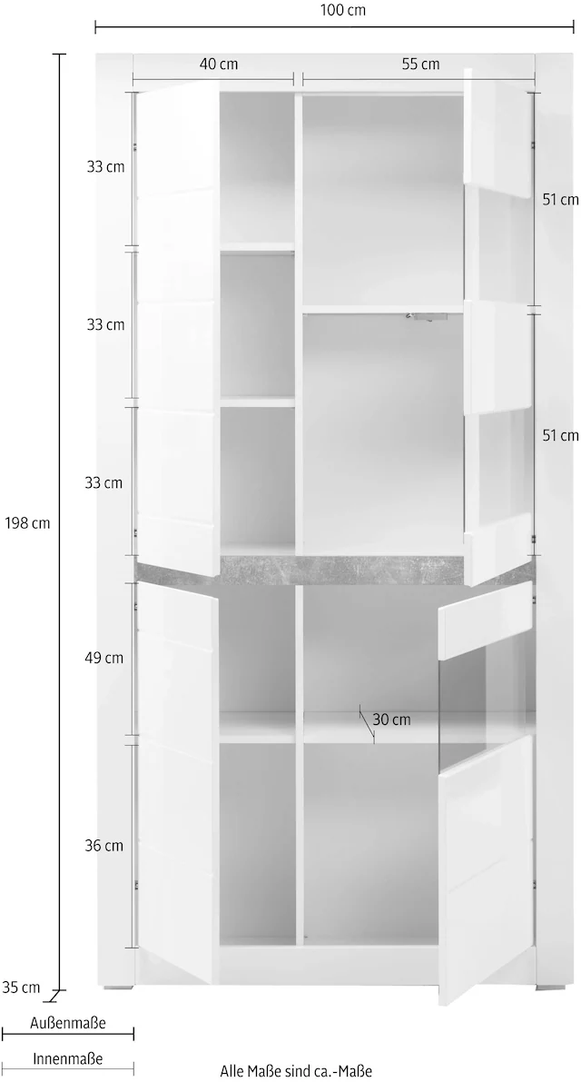 INOSIGN Vitrine »Carat« Höhe 198 cm, zwei Leisten angeliefert, 1 x grau, 1 x weiss