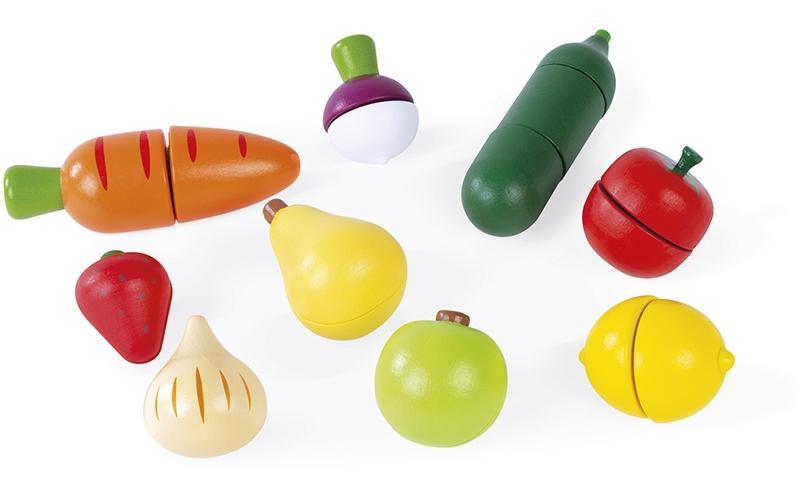 Obst- und Gemüse-Set «Green Market» mit Zubehör im KastenHolzspielzeug für Kinder