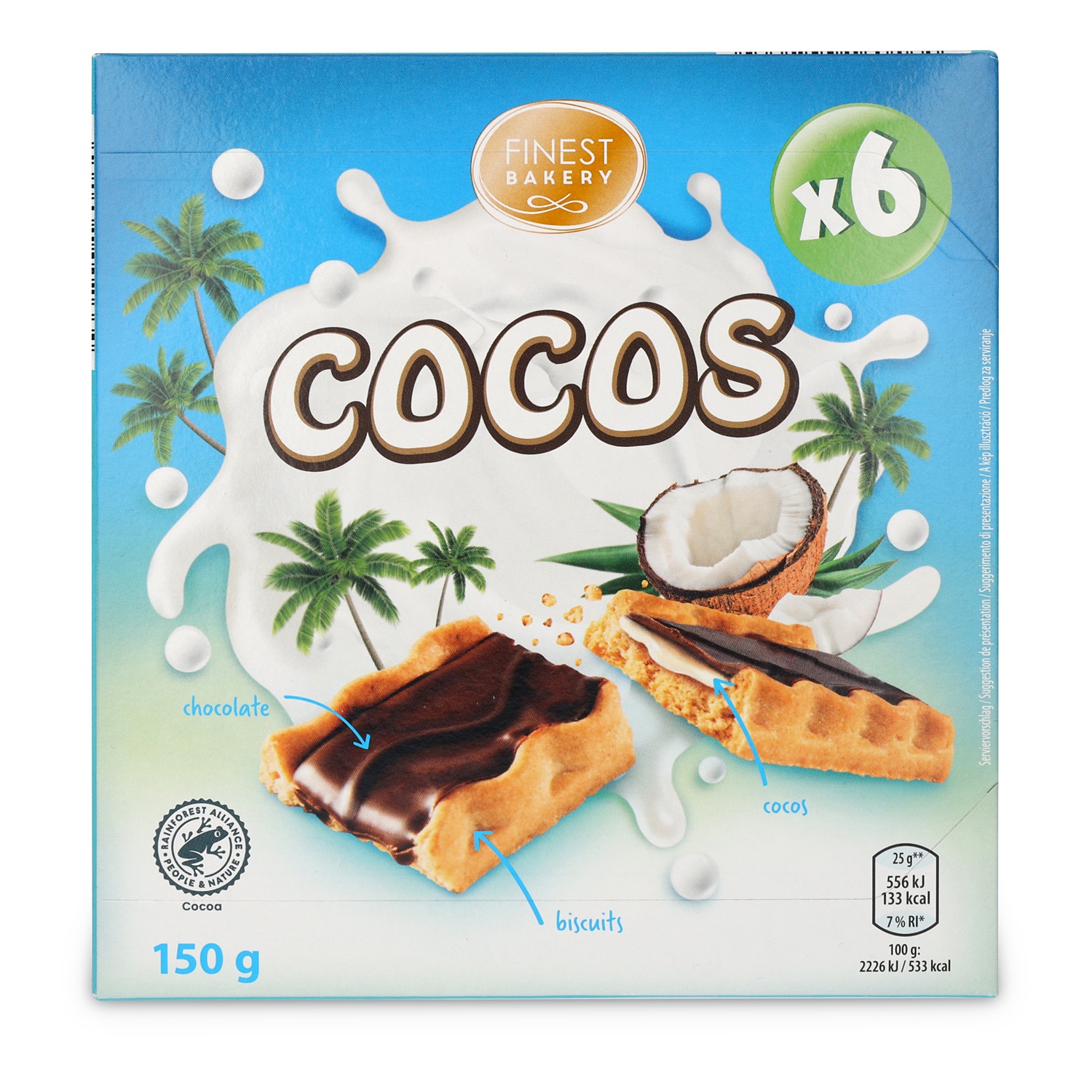 FINEST BAKERY Gebäckriegel, Kokos 6 x 25 g