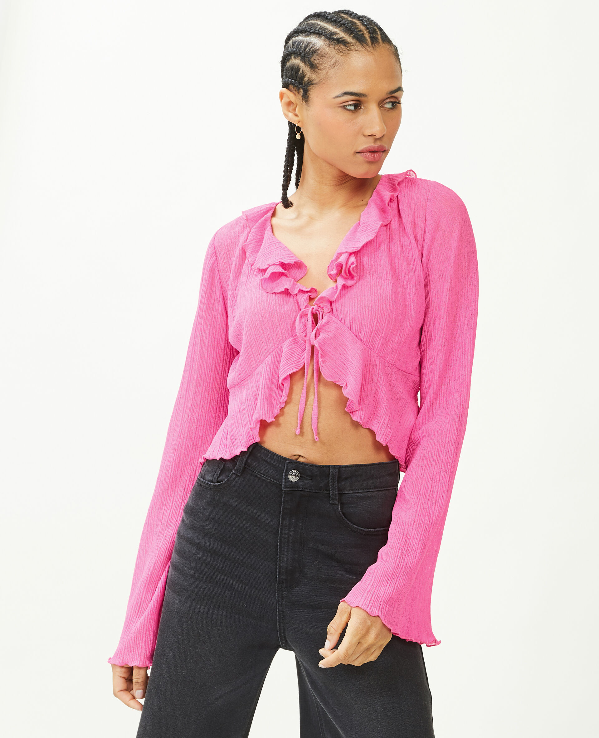 Top à nouer avec volants - Rose