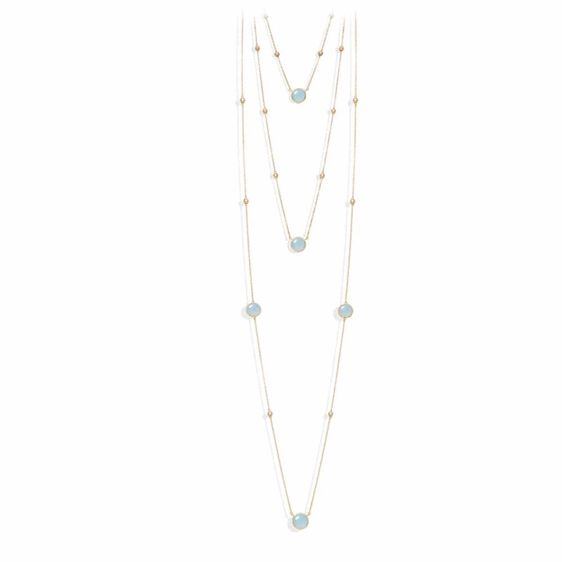 Collier Sautoir Argent Long Double Doré Valentine Cristal Vert Eau