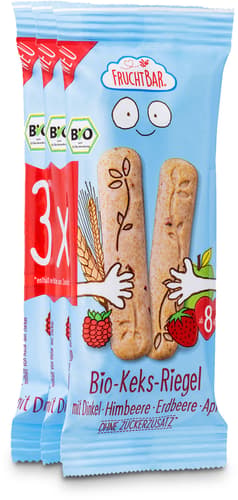 FruchtBar – Bio-Keks-Riegel mit Dinkel, Himbeere, Erdbeere, Apfel