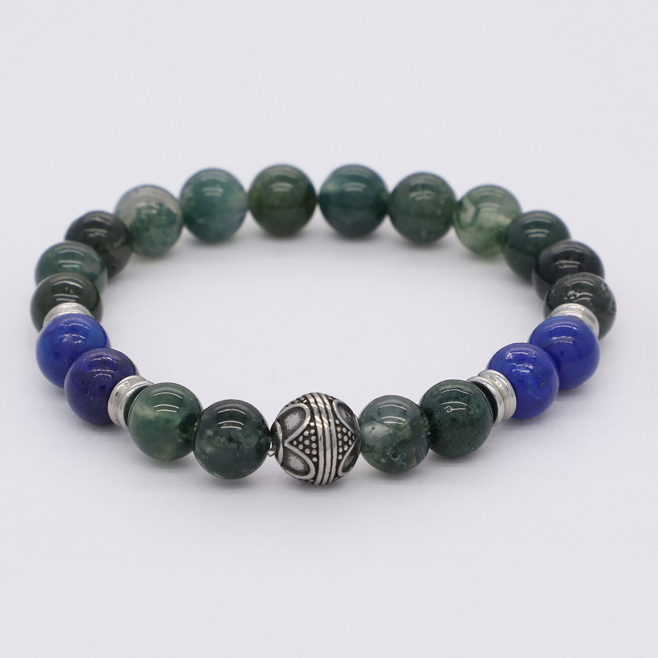 Jacobson Bracelet en Perles d'Agate verte & Lapis
