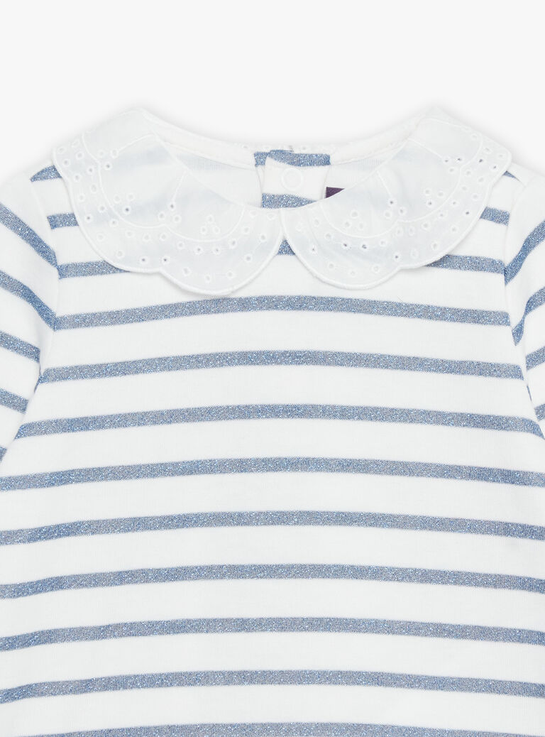T-shirt esprit marinière écru et bleu marine