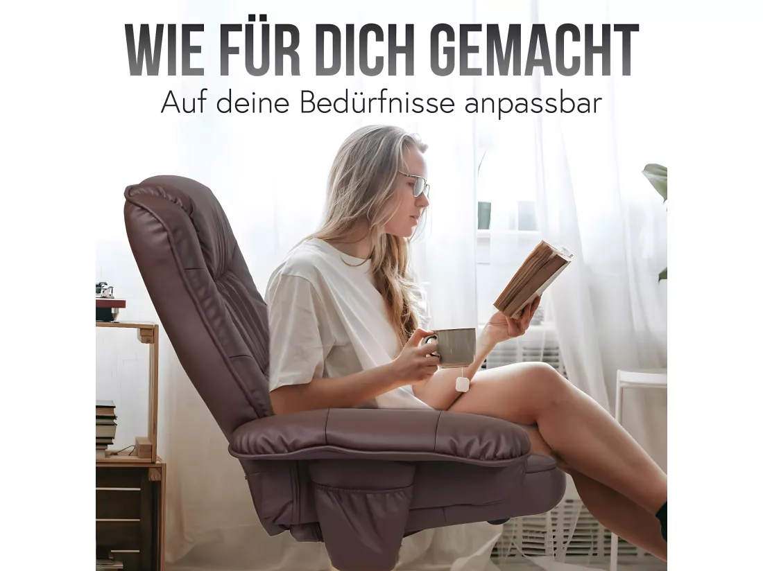 Fauteuil relax H56 avec pouf, Fauteuil relax /de relaxation M56 avec pouf, simili-cuir, bordeaux