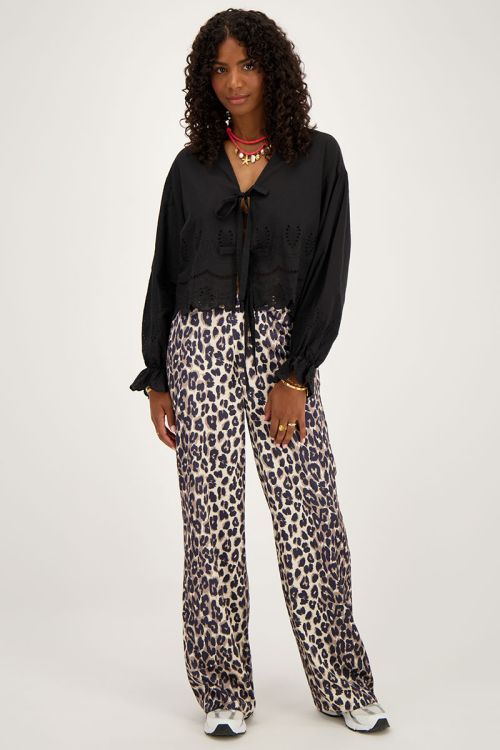 Zwarte blouse met strikjes en broderie