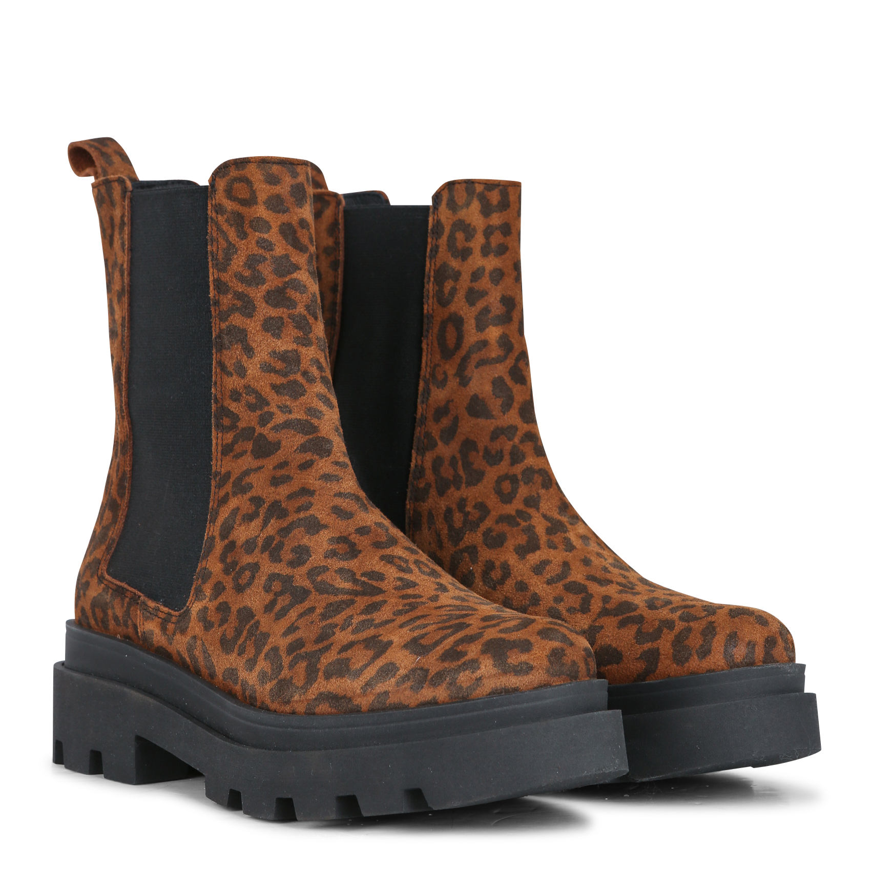 Bottines en cuir velours imprimé | Marron