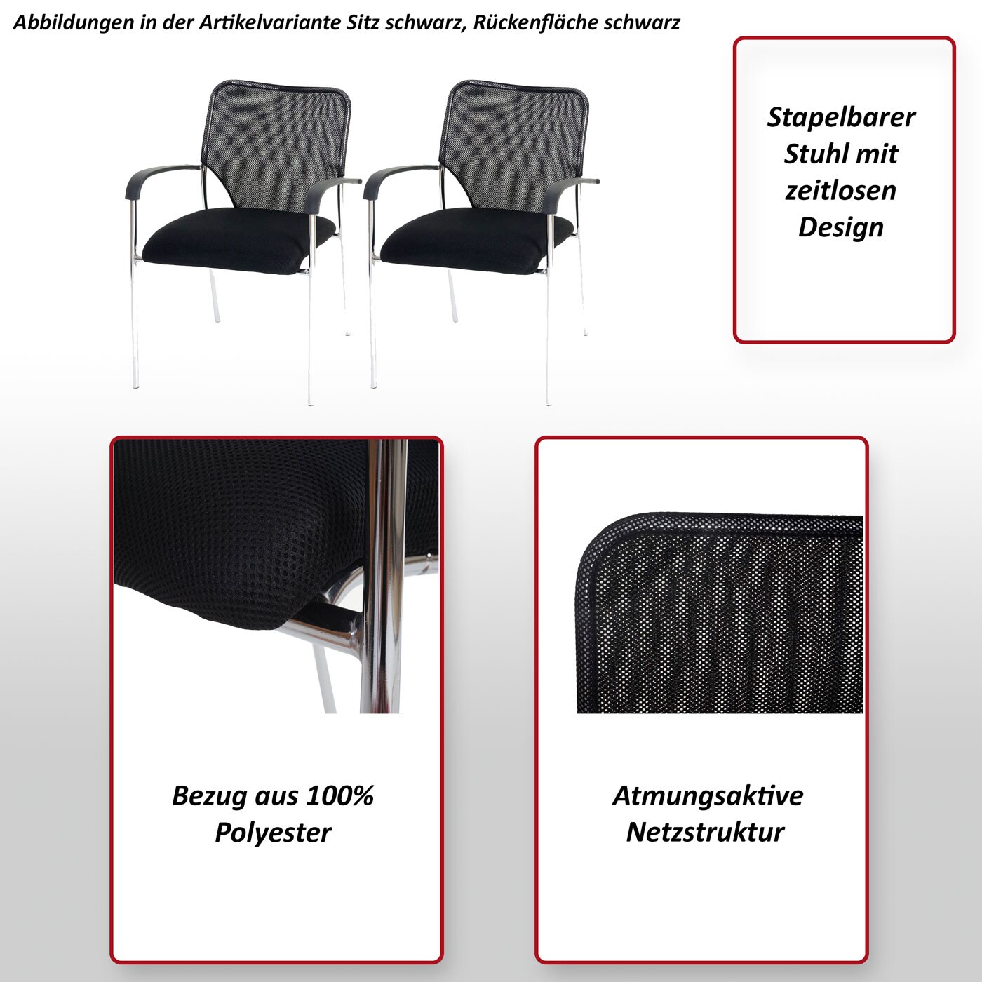 12er-Set Besucherstuhl Tucson Konferenzstuhl stapelbar, Stoff/Textil ~ Sitz grau, Rückenfläche grau