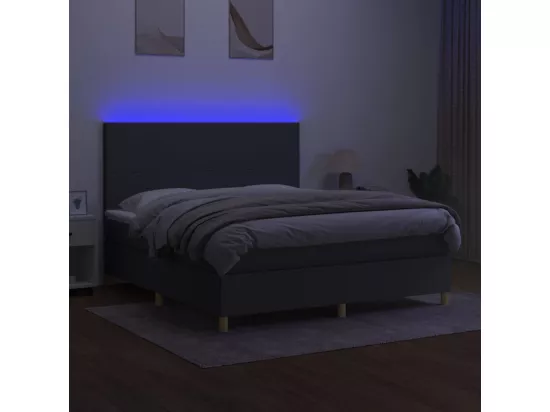 Sommier tapissier et matelas et LED Gris foncé 180x200 cm Tissu