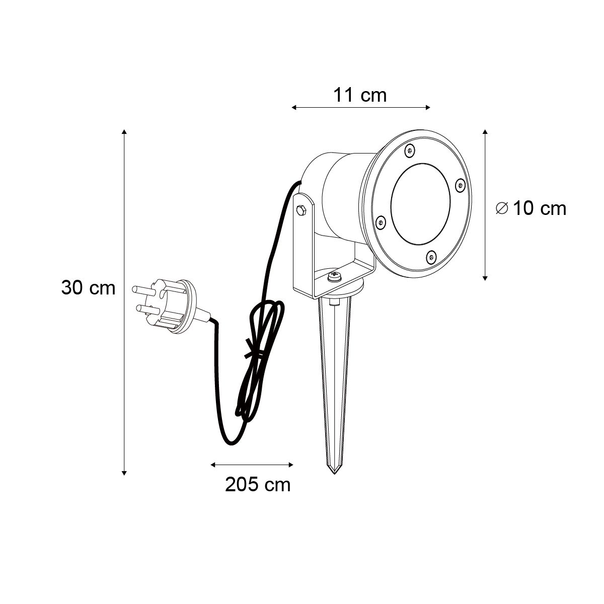 Prikspot beige GU10 50mm verstelbaar IP65 incl. snoer en stekker - Basic