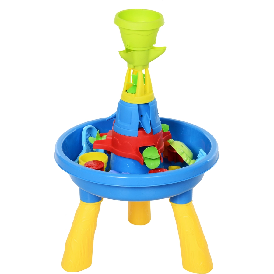 HOMCOM Kinder Sandkastentisch mit 21-tlg. Zubehör blau, gelb