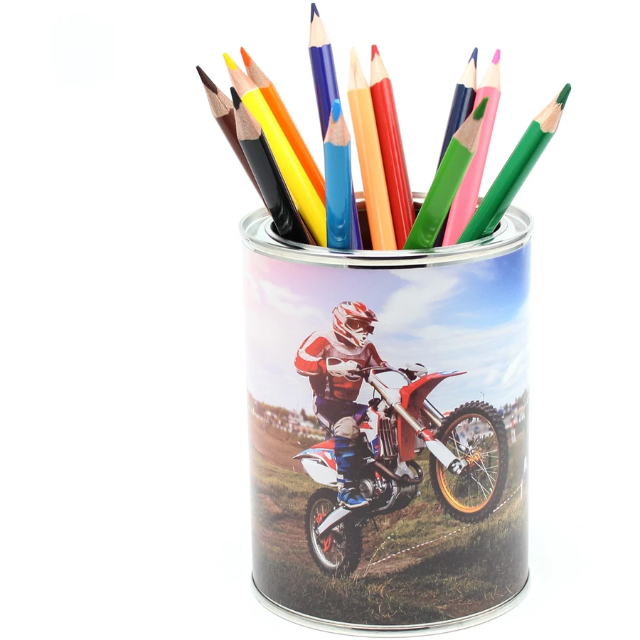 Nikima Stiftebecher Motocross Stifteköcher inkl. 12 Dreikant Buntstiften bunt