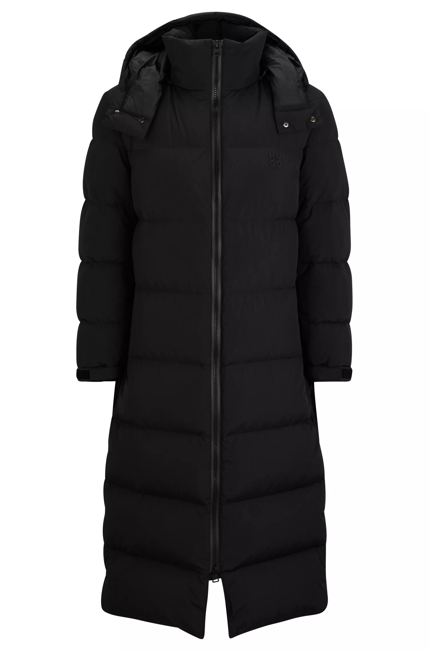 Casaco puffer longo HUGO vermelho com acabamento repelente à água.