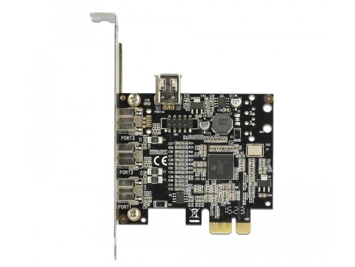 Delock PCI-Express-Karte 3x FW B extern   1x intern FW A PCI Express Karte mit 3 externen FireWire B- und einem internen FireWire A-Anschluss