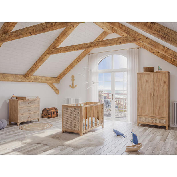 Chambre Trio Lit 60x120 Commode Armoire Nami Naturel - THEO