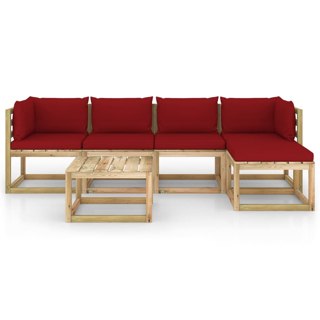 Salon de jardin meuble d'extérieur ensemble de mobilier 6 pièces avec coussins bois de pin imprégné