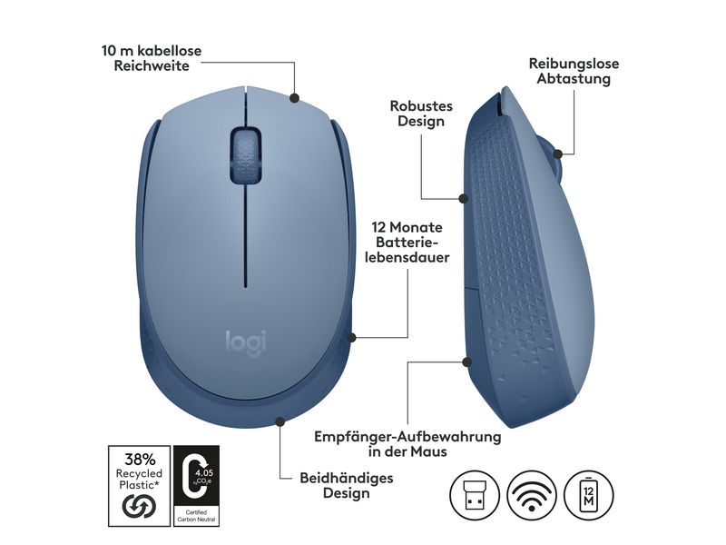Logitech Mobile Maus M171 , kabellos Kleine Wireless-Maus für Links- & Rechtshänder mit bis zu 12 Monaten Batterielaufzeit