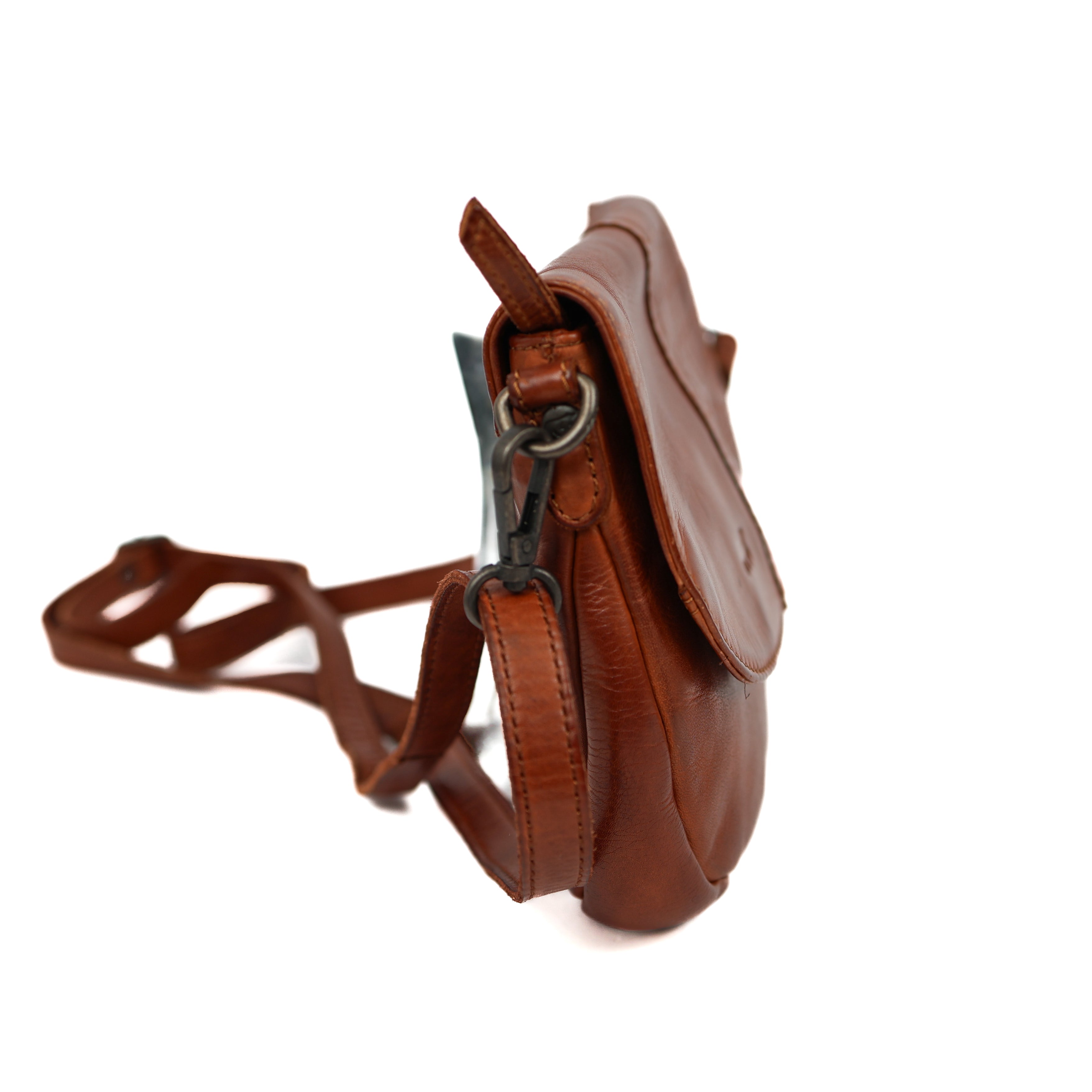 Klein schoudertasje met flap 'Maui' cognac croco Cognac