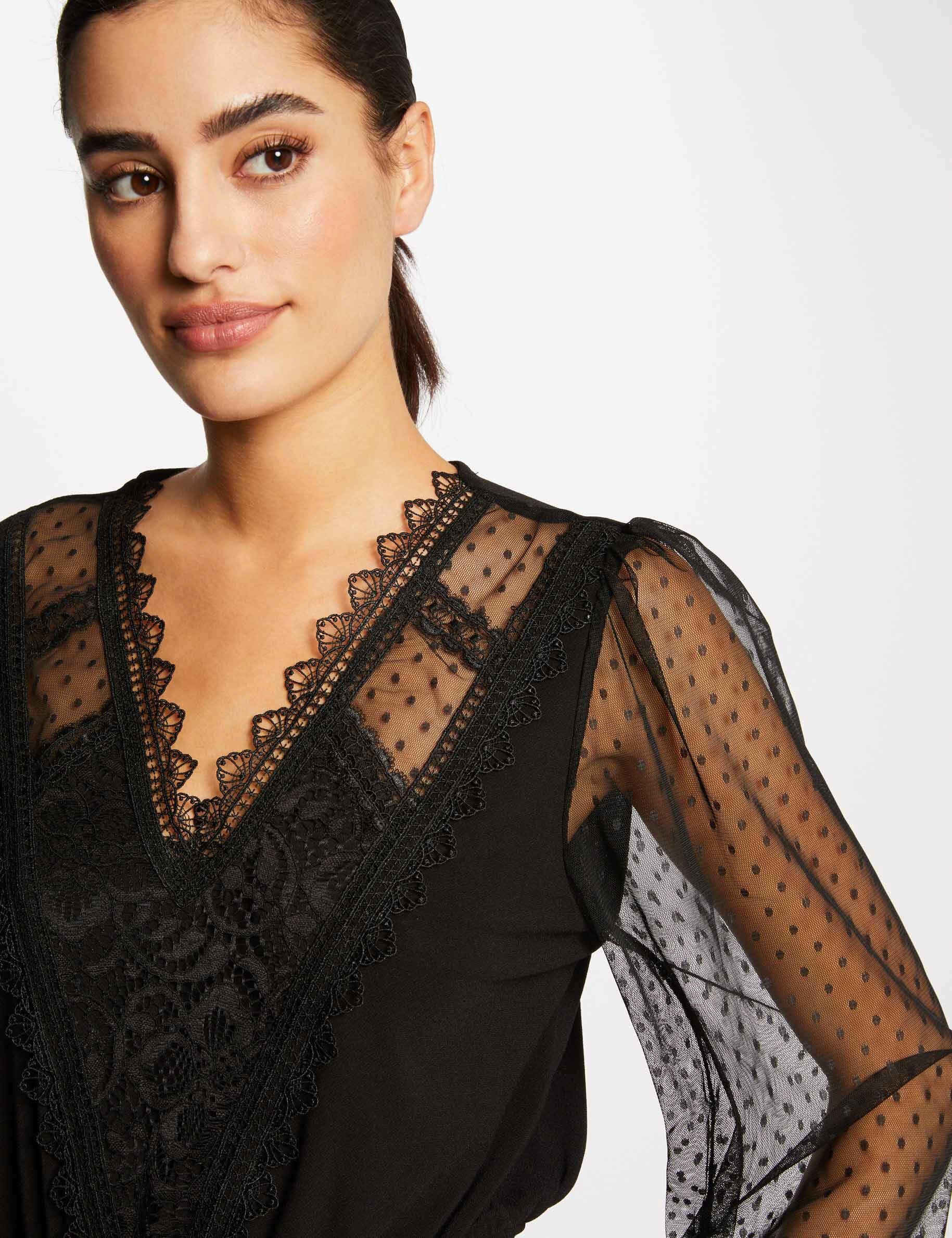 T-shirt manches longues avec plumetis noir femme - noir
