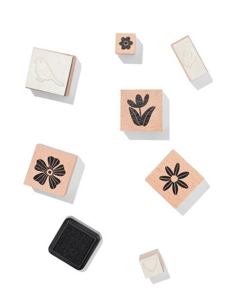 8 tampons en bois fleurs