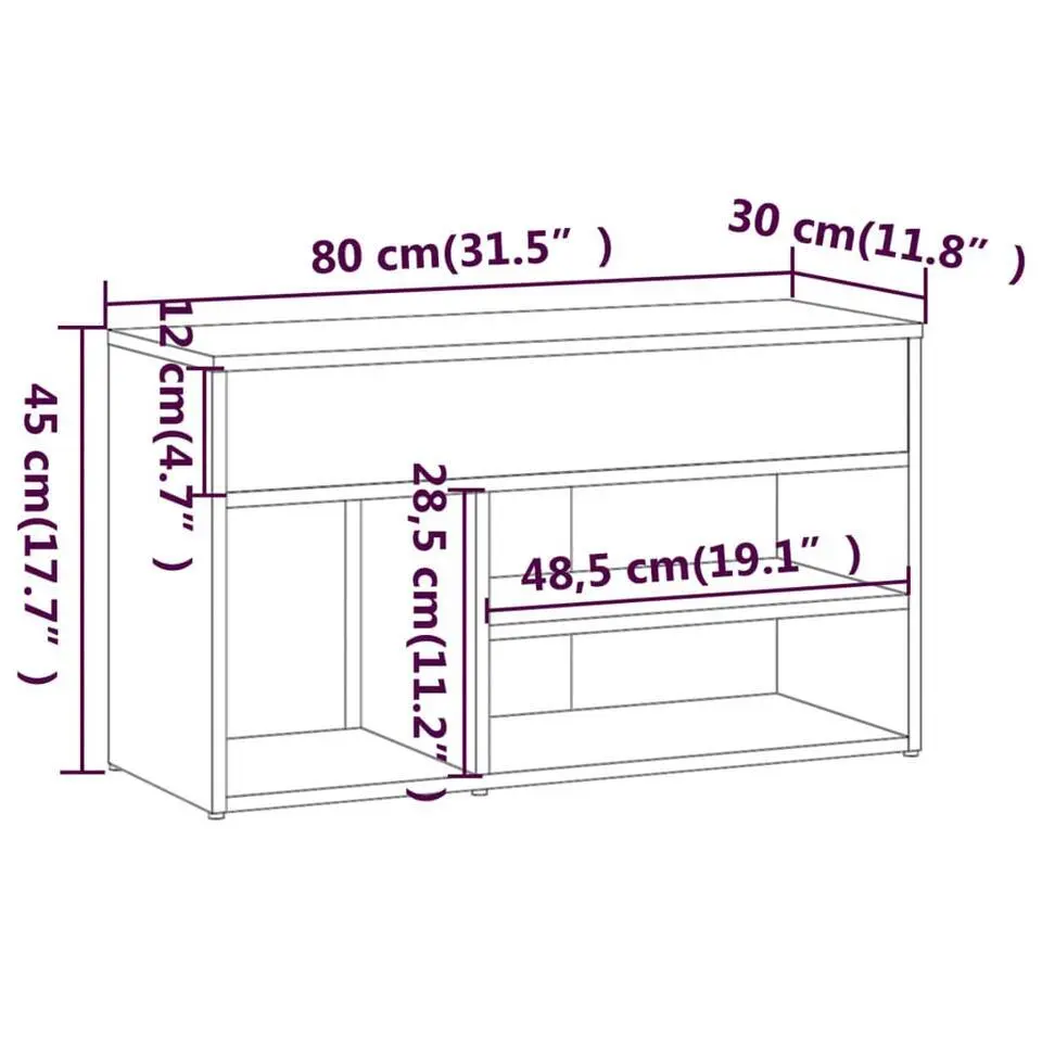 vidaXL - Schoenenbank - Grijs - Bewerkt hout - 80 x 30 x 45 cm