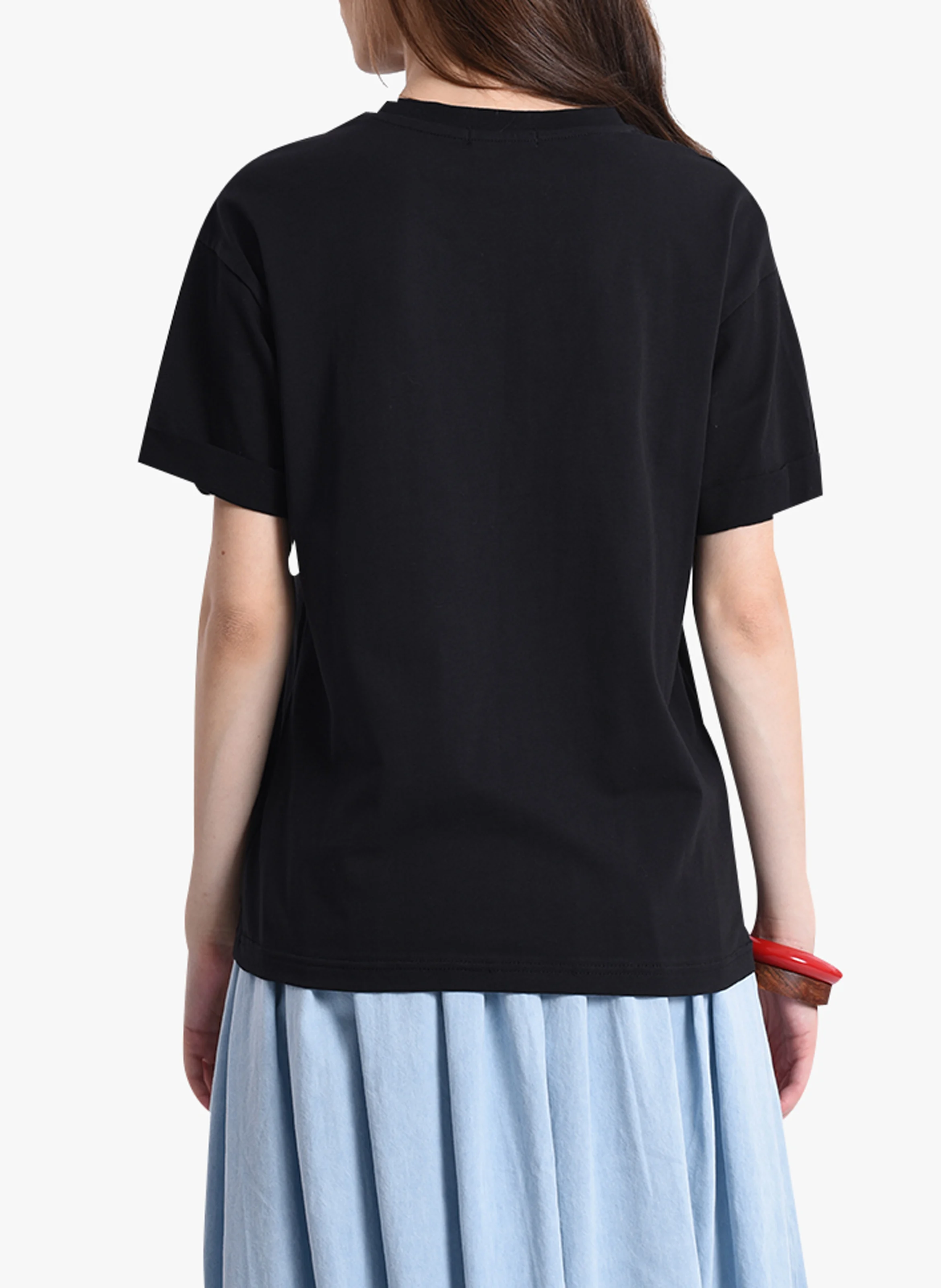 Tee-shirt col rond brodé en coton| Noir