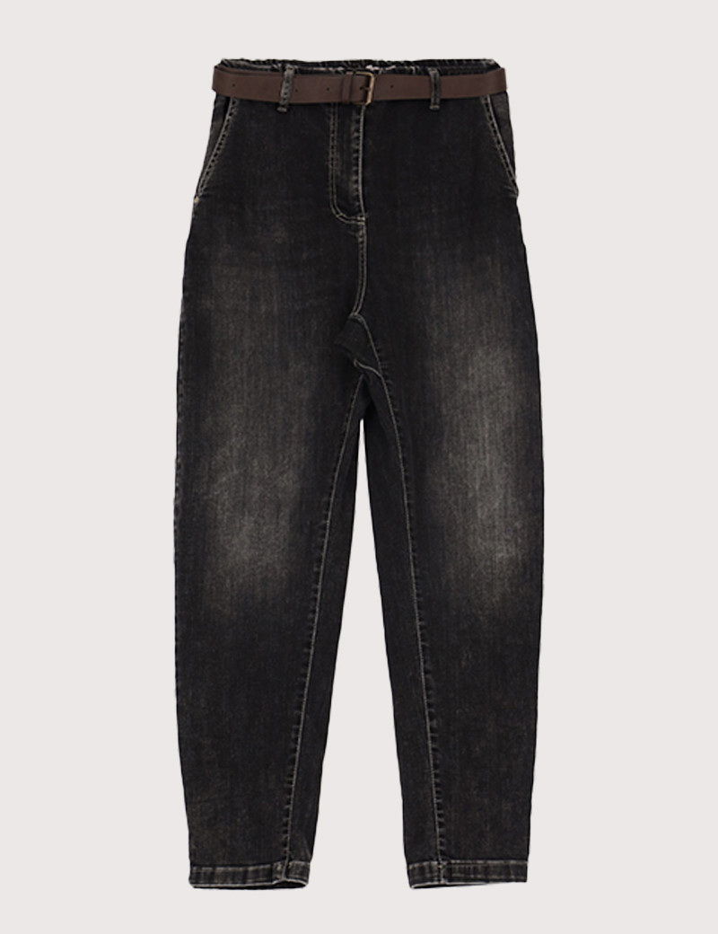 PLEASE JEAN FEMME COUPE BOYFRIEND NOIR CEINTURE