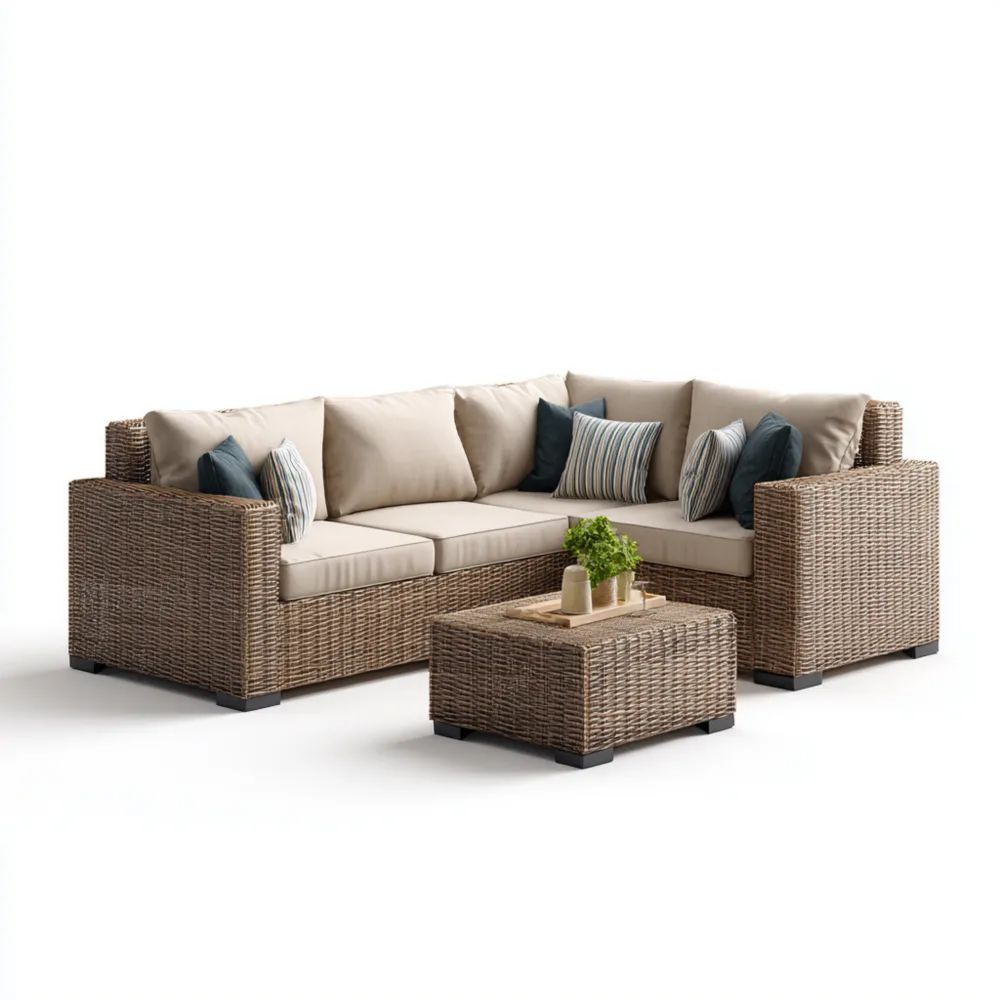 Garten-Sofaset Rattan 200x200x70 cm – Beige/Natural – Modularer Stil