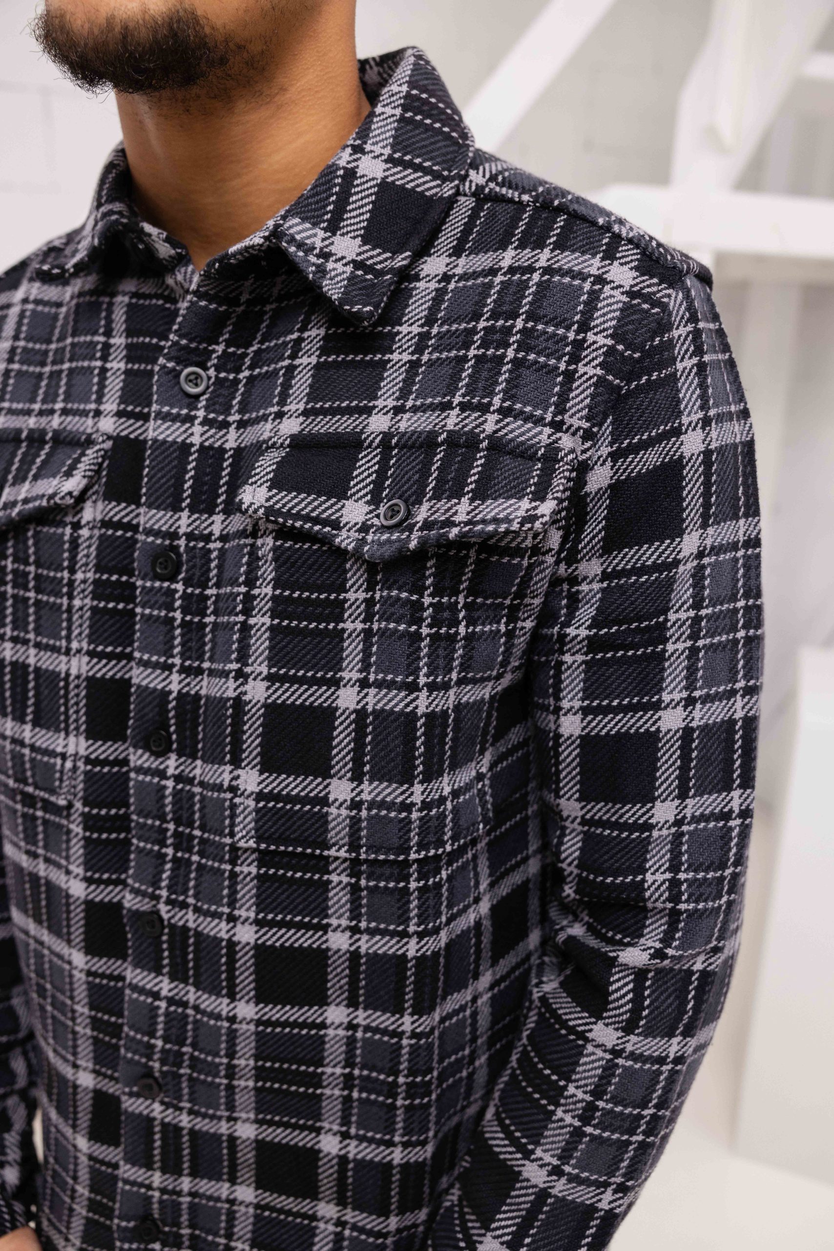 Pure Path Heavy Twill Checked Overhemd Heren Zwart