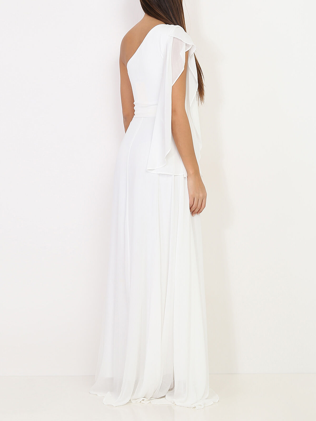 Robe portefeuille à manche asymétrique- Blanc