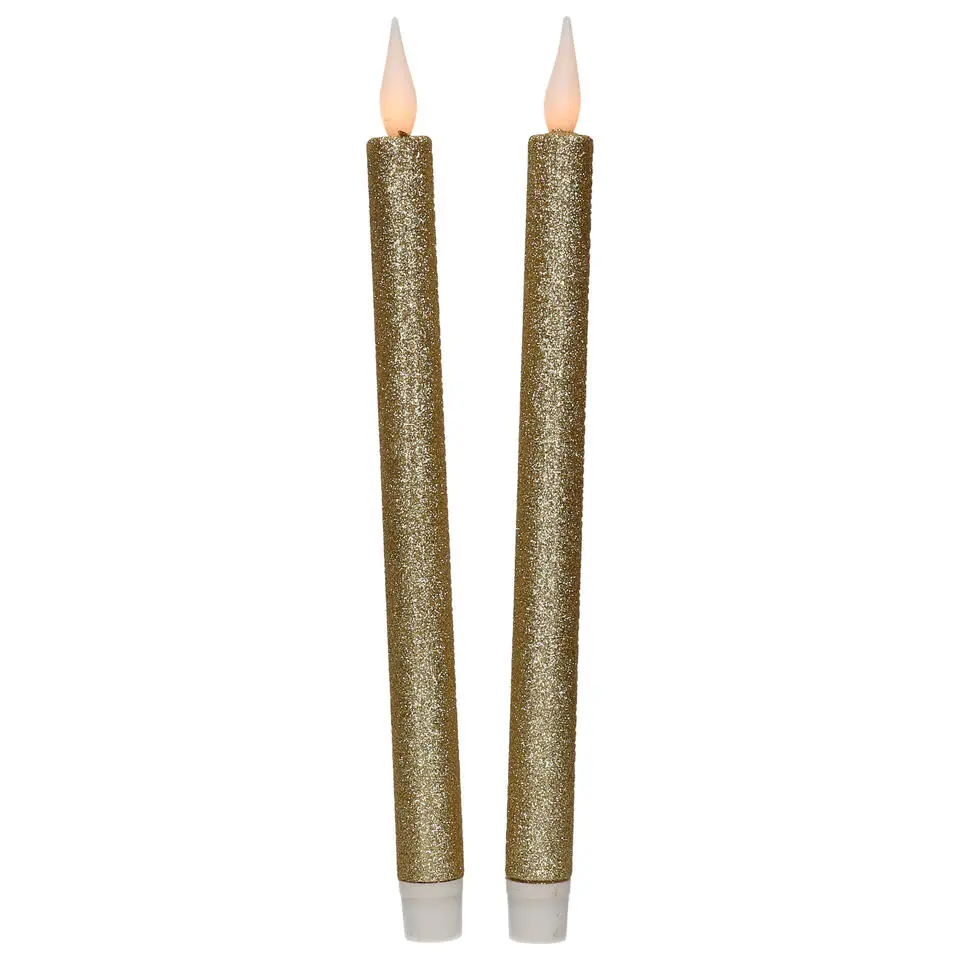 Feeric lights & Christmas LED dinerkaarsen - 2x - goud - 28x2cm