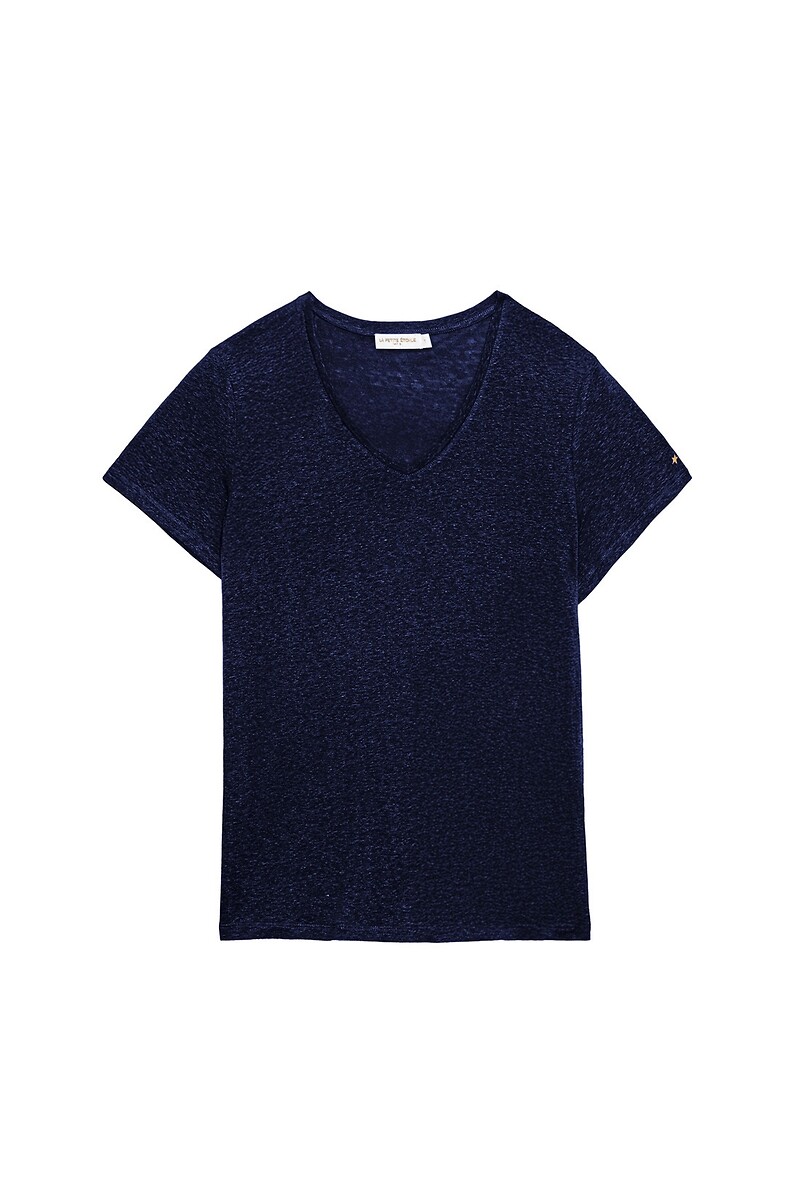 LA PETITE ETOILE<br>Camiseta com decote em V em linho e viscose, THANA