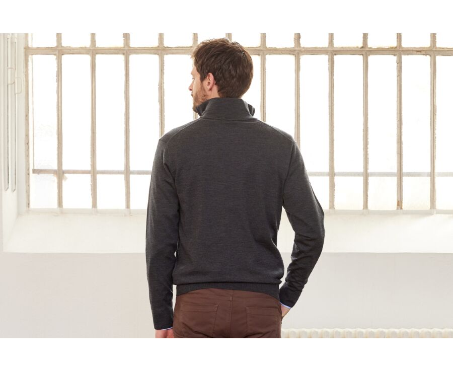 Pull col zippé homme Gris Anthracite chiné - VLARINOS