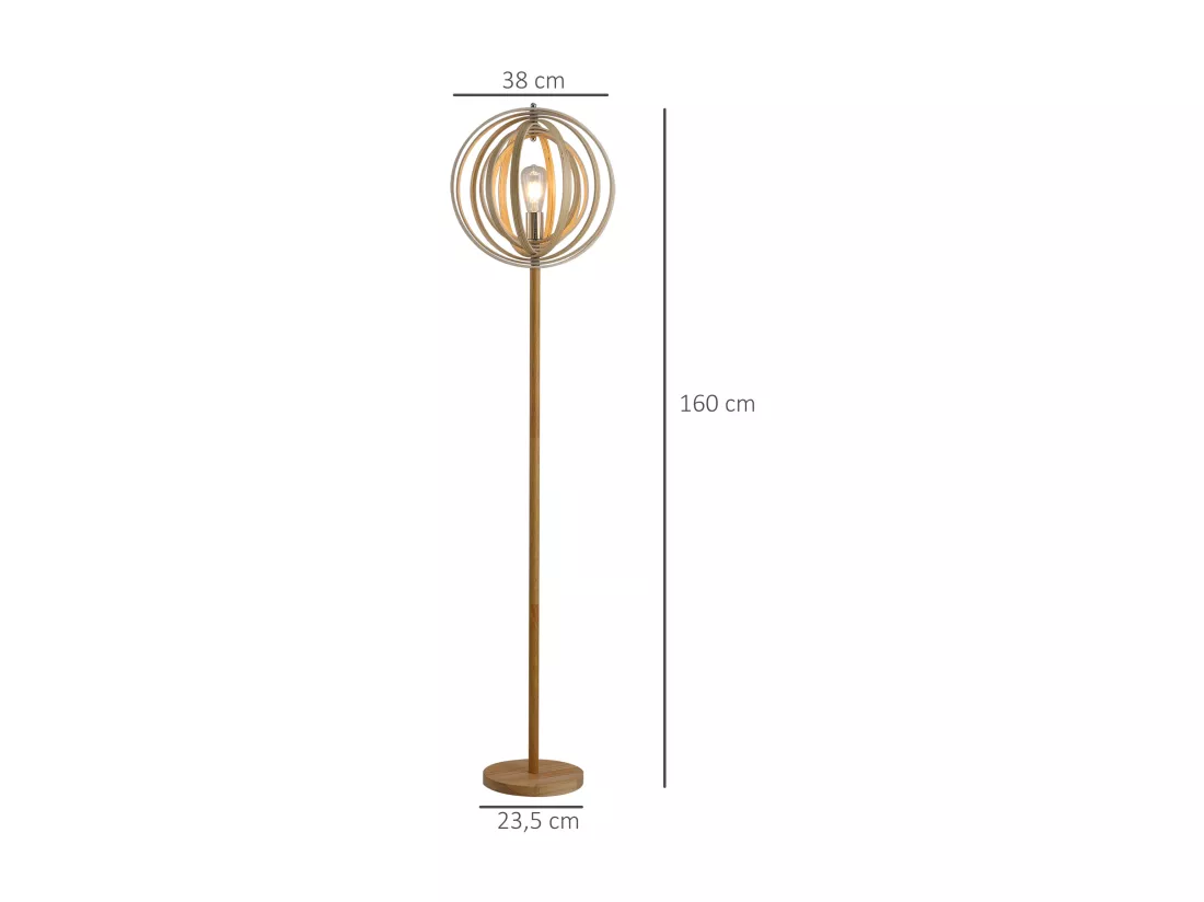 Lampadaire sur Pied Circulaire 40 W Max. Abat-Jour bois naturel clair dim. Ø 38 x 160 cm