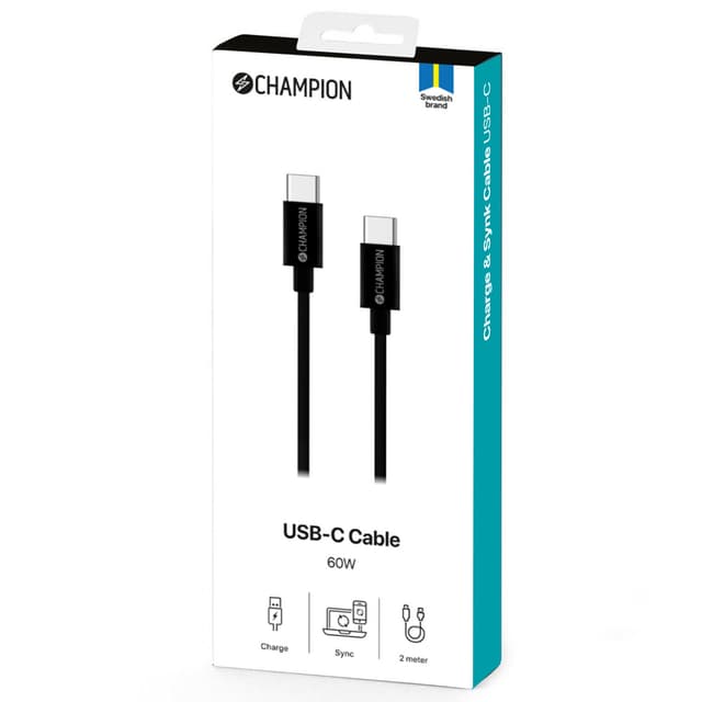 Champion USB-C Kabel 60W 2m Sort