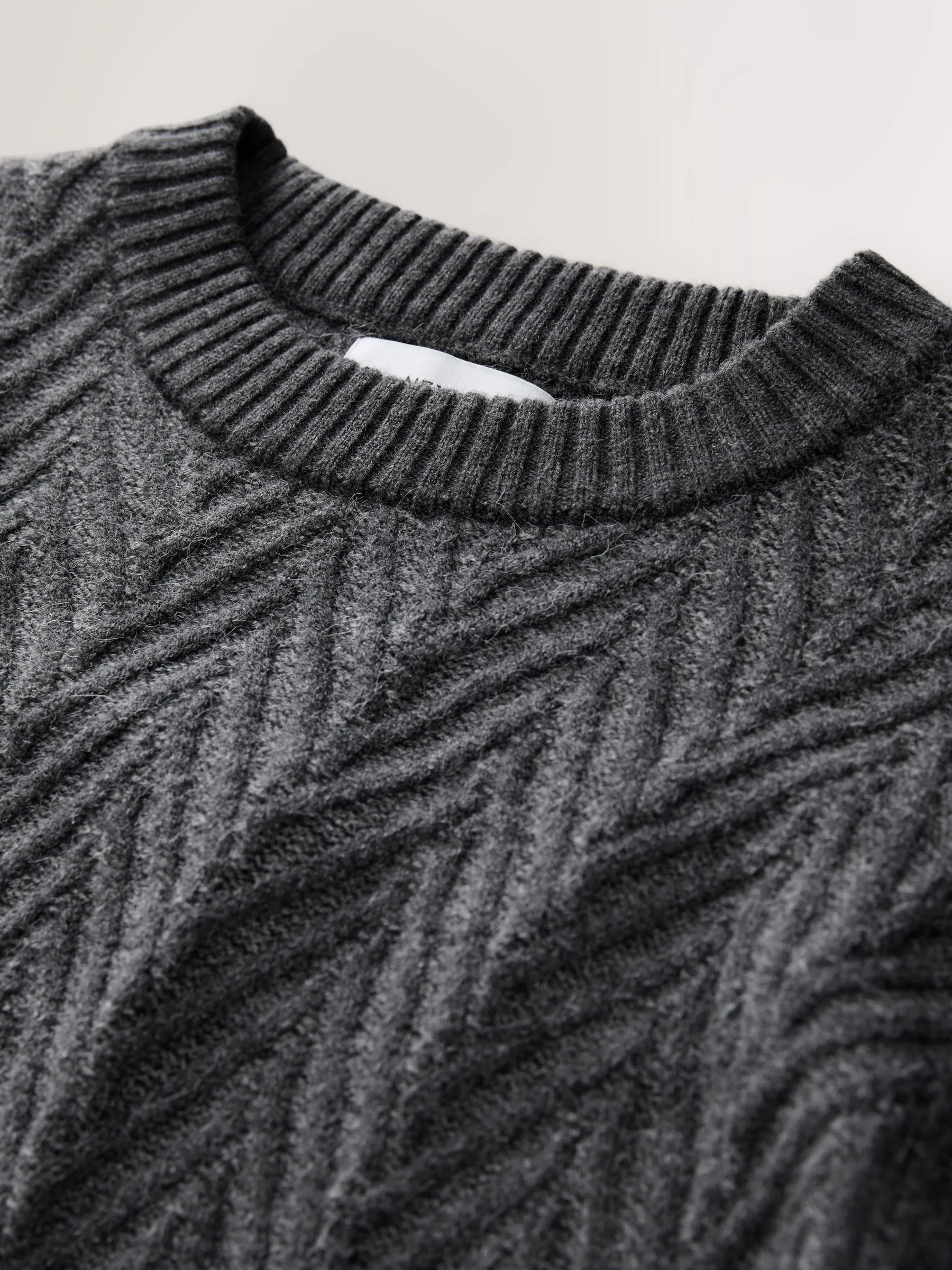 Antraciet - Regular Fit Herringbone Pattern Crew Jumper