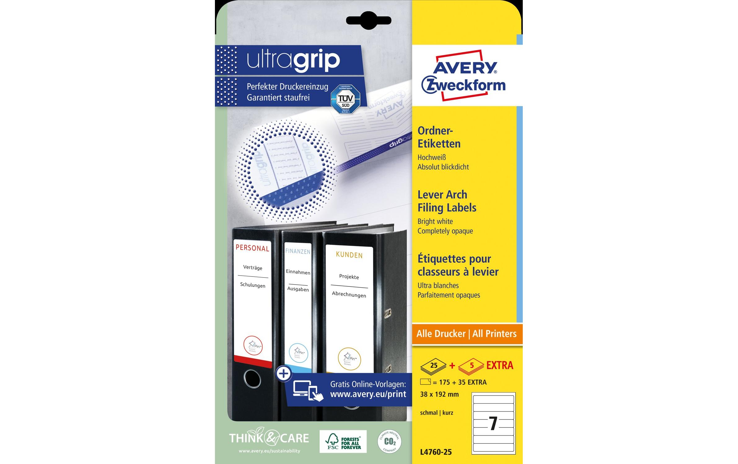 Ordneretiketten L4760 192 x 38 mmEtiketten für Drucker, 192 x 38 mm, weiss